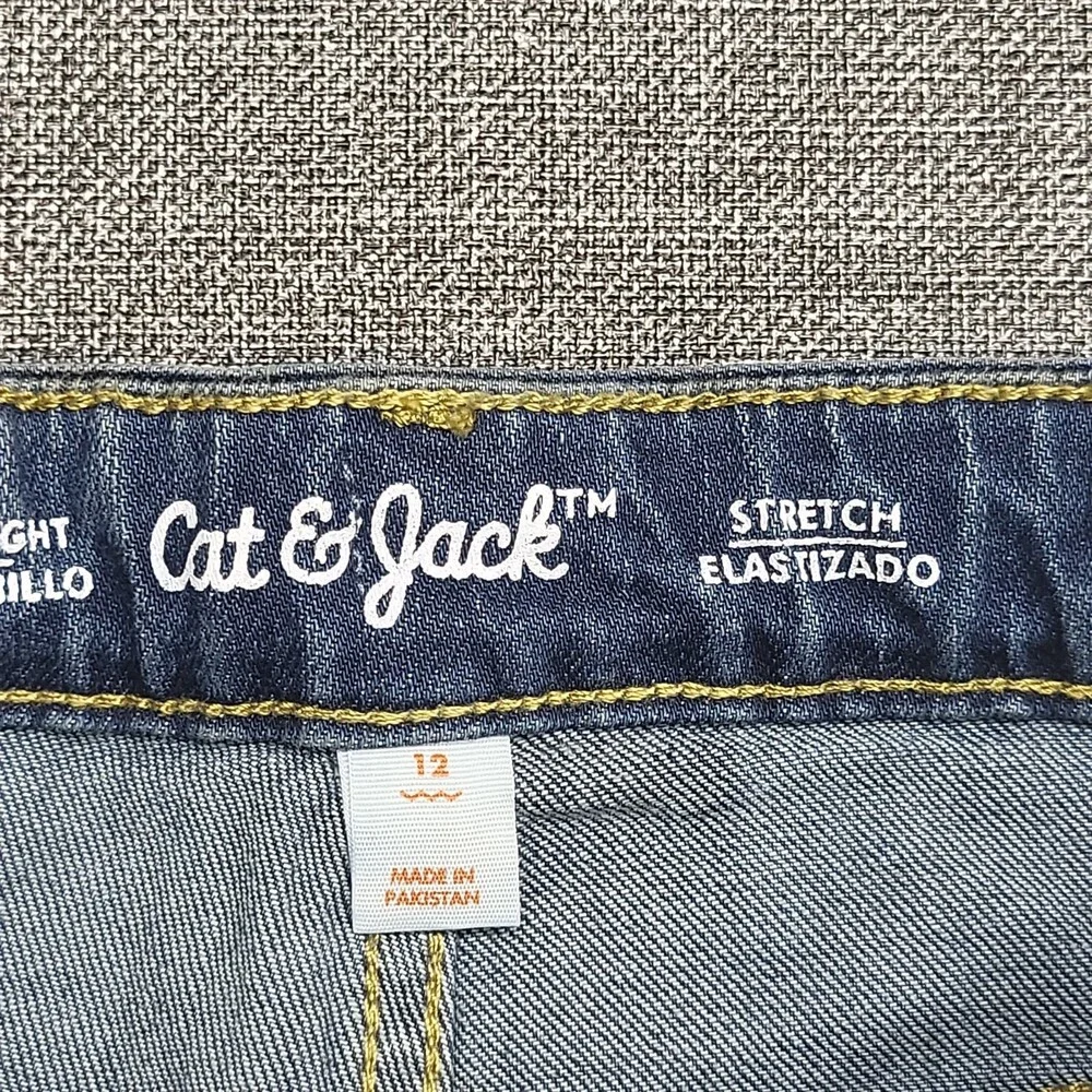 Cat & Jack Girls Ankle Straight Stretch Jeans Pockets Medium Blue Wash Size 12